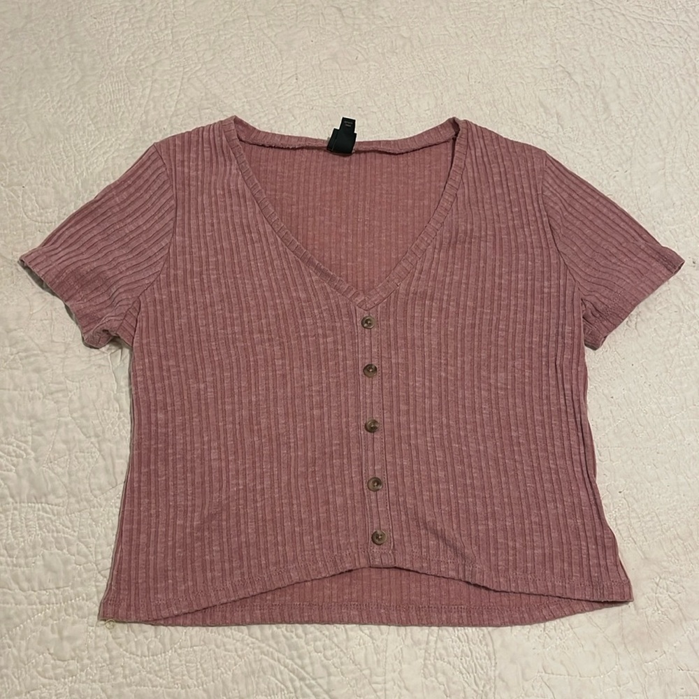 Wild Fable Pink Purple Ribbed Tee with Buttons
